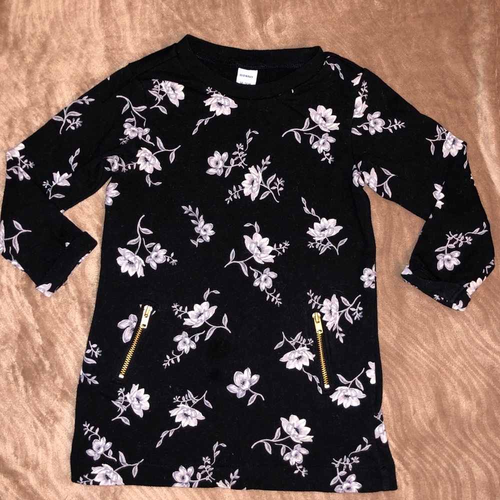 Old navy 18-24 mo stretch tunic dress black floral